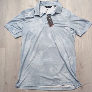 NWT Travis Mathew Featherweight Mist Performance Polo Mens M Heather Blue AOP